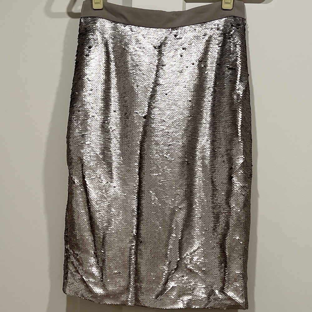 Banana Republic Silver Sequin Pencil Skirt NWT Size 6